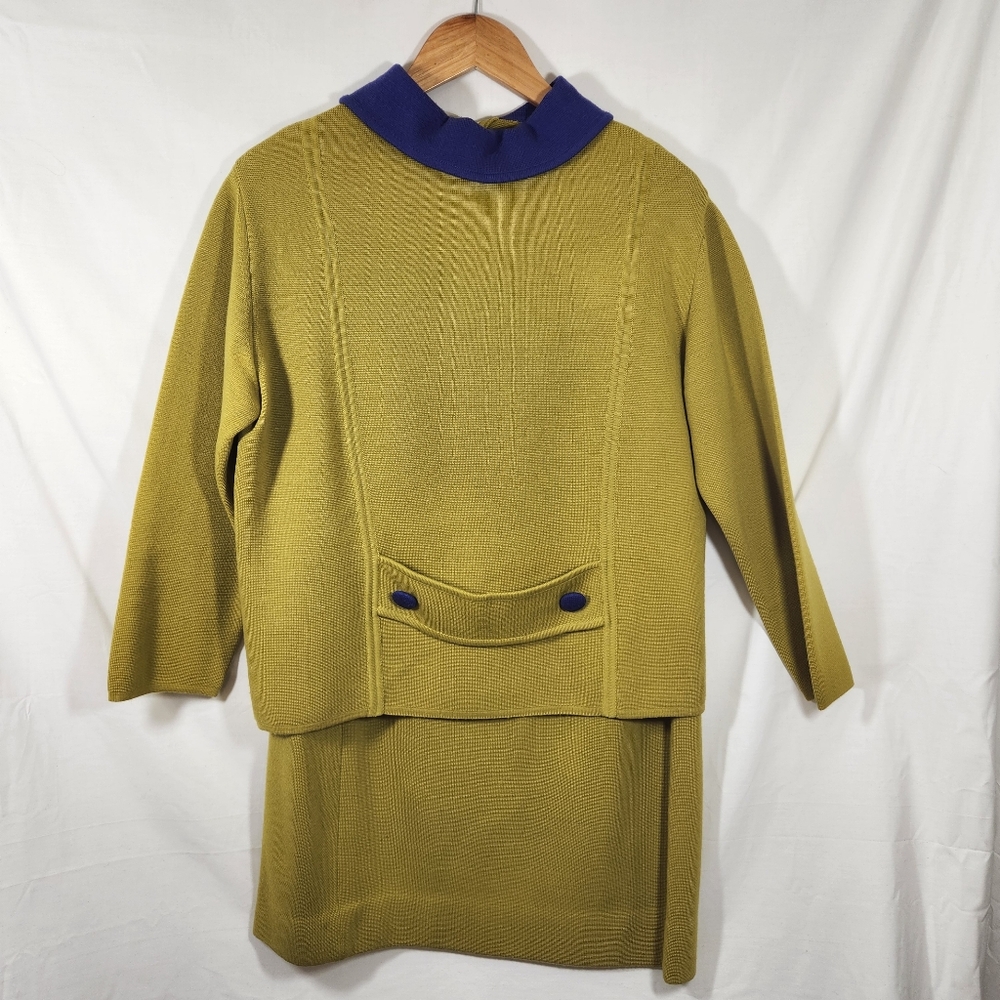 Vtg retro puccini wool 2pc skirt set 50s 60s jackie-O style sz 16 purple yellow